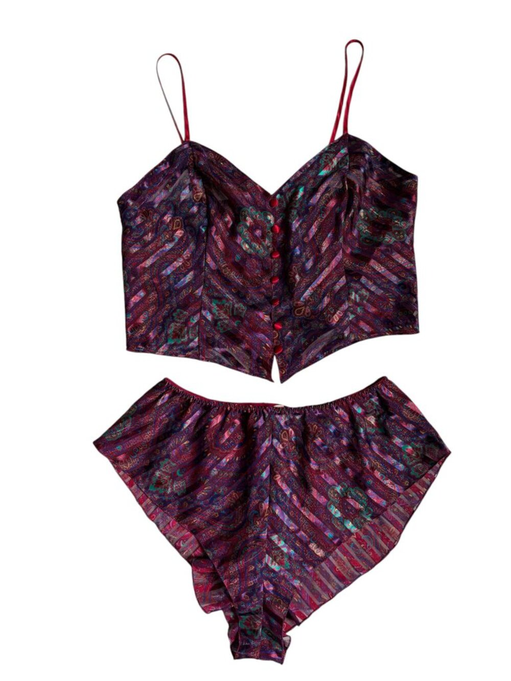Victoria's Secret Vintage Gold Label Sheer Cami & Shorts Set (Purple Striped)- M